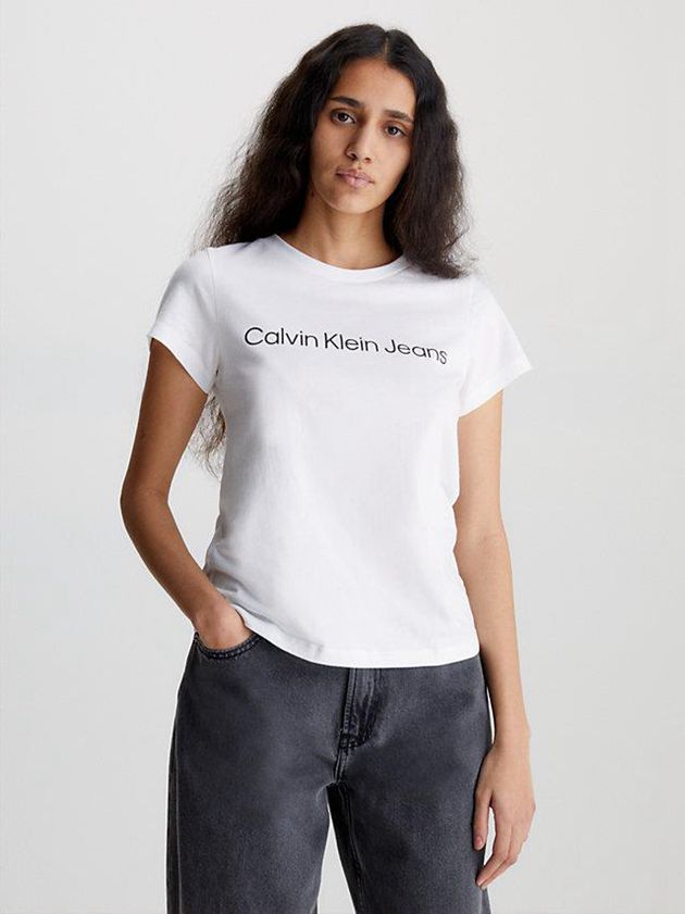 Calvin Klein USA Slim Organic Cotton Logo Womens T-Shirt White 9271845-QZ